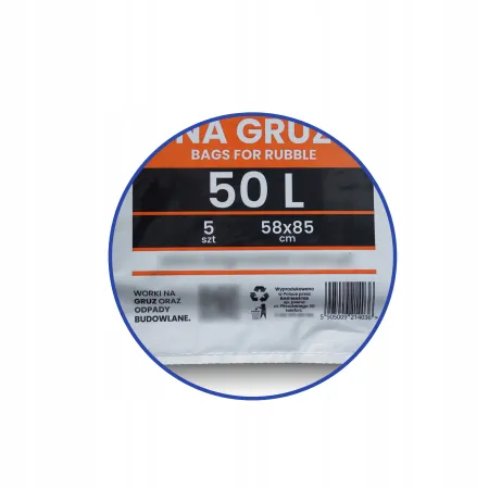 Mocne worki na gruz 50 L (58 cm x 85 cm) grube wytrzymałe 5 szt BagMaster