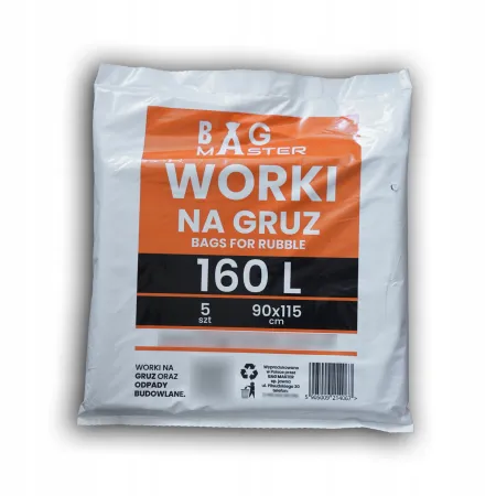 Mocne worki na gruz 160 L (90 cm x 115 cm) grube wytrzymałe 5 szt BagMaster