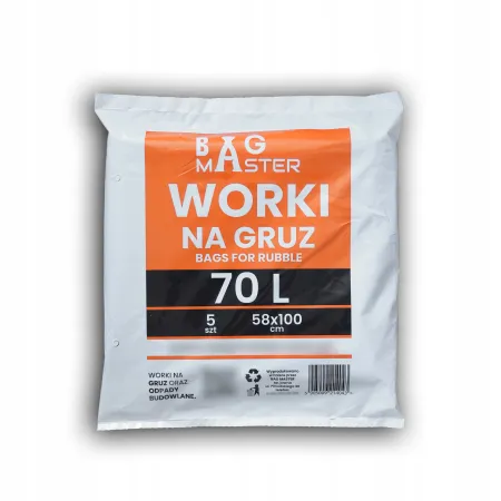 Mocne worki na gruz 70 L (58 cm x 100 cm) grube wytrzymałe 5 szt BagMaster